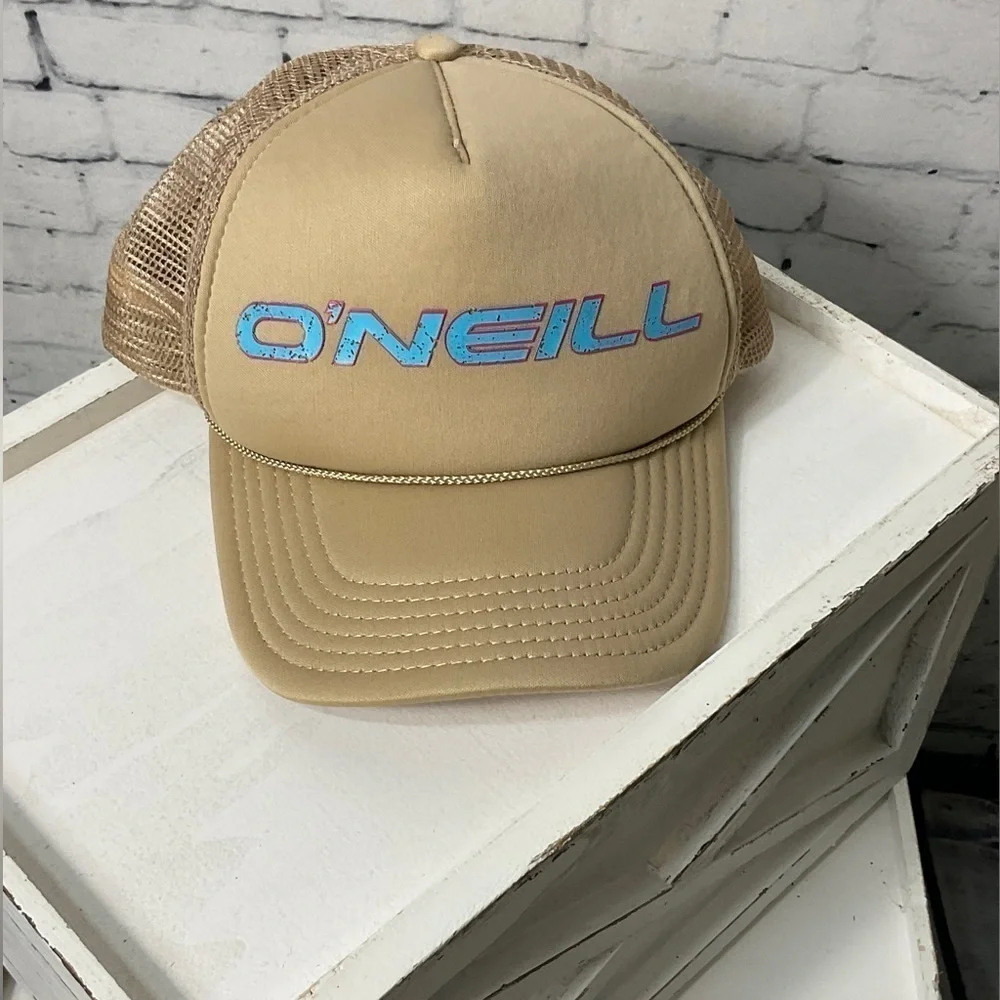O Neill Beige Surf Wear Board Surfing Trucker Snapback Baseball Cap Hat